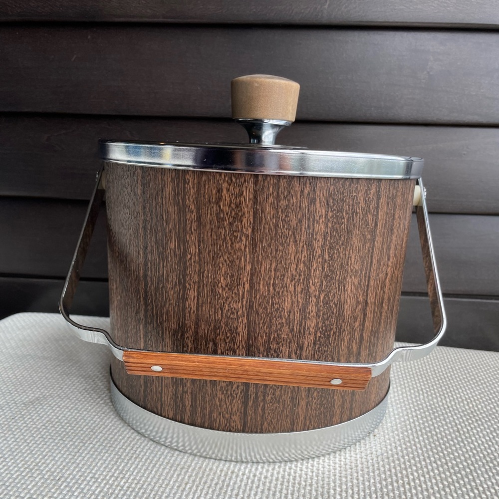 ATAPCO Vintage Ice Bucket Wood Grain With Handle and Lid
